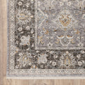 10 X 13 grey And Blue Oriental Power Loom Stain Resistant Area Rug With Fringe