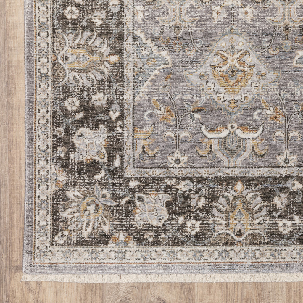 10 X 13 grey And Blue Oriental Power Loom Stain Resistant Area Rug With Fringe