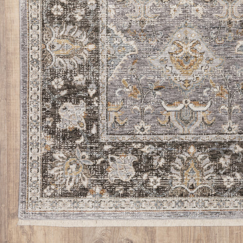 10 X 13 grey And Blue Oriental Power Loom Stain Resistant Area Rug With Fringe