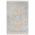 8 X 10 Blue And Red Oriental Hand Loomed Stain Resistant Area Rug With Fringe