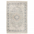 8 X 10 Beige And grey Oriental Hand Loomed Stain Resistant Area Rug With Fringe