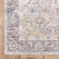 9 X 12 Blue gold grey Orange Yellow And Purple Oriental Power Loom Stain Resistant Area Rug