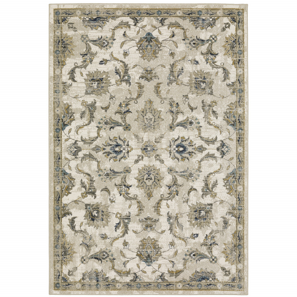 6 X 9 Beige gold Blue And grey Oriental Power Loom Stain Resistant Area Rug