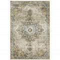 6 X 9 grey Blue Beige And gold Oriental Power Loom Stain Resistant Area Rug
