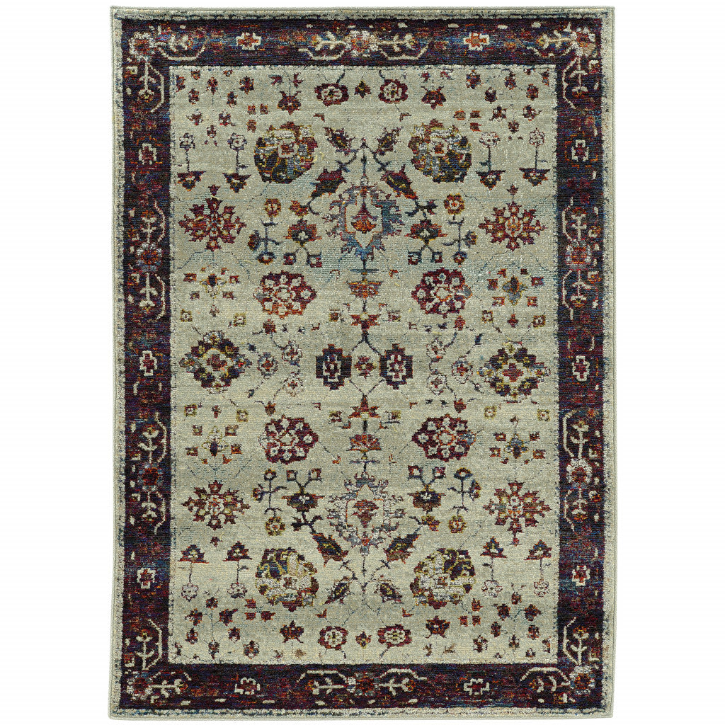 9 X 12 Stone And Red Oriental Power Loom Stain Resistant Area Rug