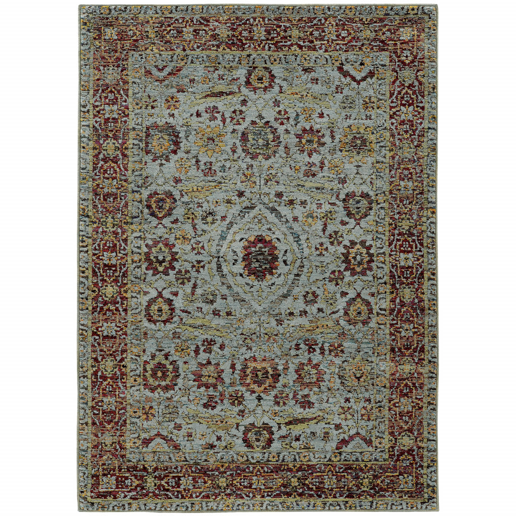 10 X 13 Blue Red green And gold Oriental Power Loom Stain Resistant Area Rug