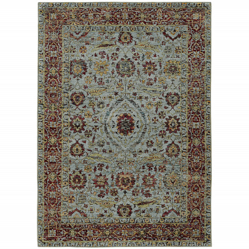 10 X 13 Blue Red green And gold Oriental Power Loom Stain Resistant Area Rug