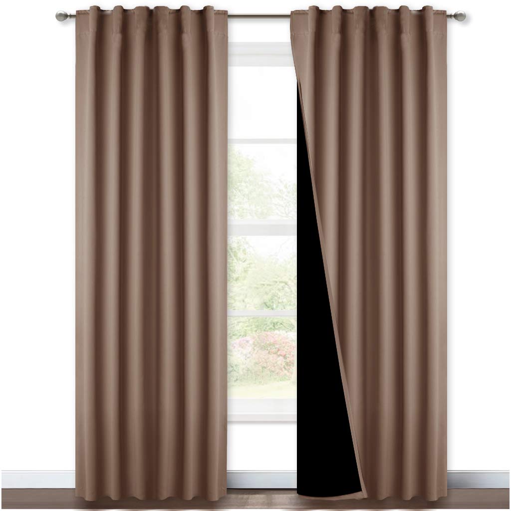 NICETOWN Complete Blackout Shades with Rod Pocket/Back Tab for Large Window, 100% Blackout Window Curtain Panels with Black Line