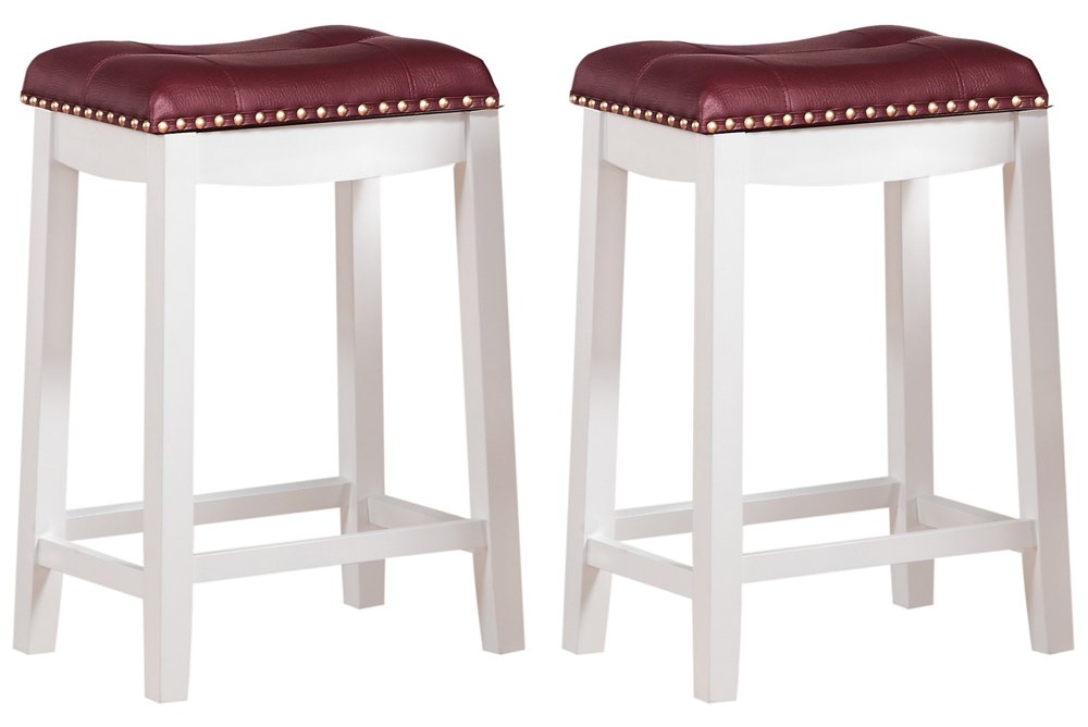 Angel Line Cambridge bar stools, 24 Set of 2, White with Dark Red Cushion