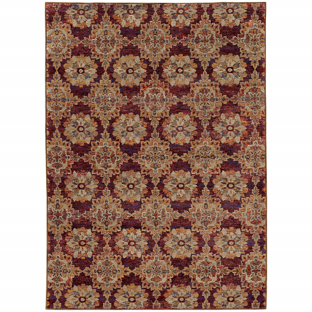 9 X 12 Red And gold Oriental Power Loom Stain Resistant Area Rug