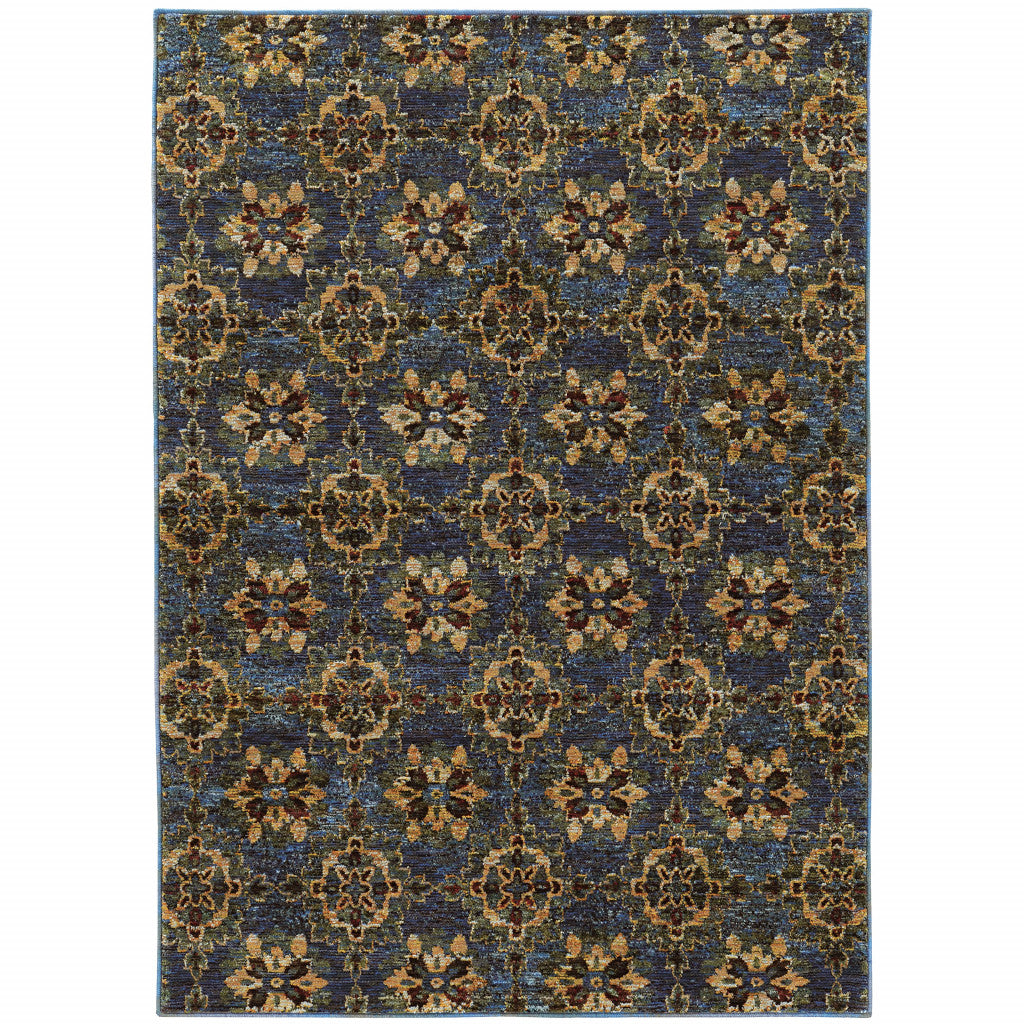 6 X 9 Blue And gold Oriental Power Loom Stain Resistant Area Rug
