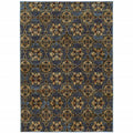 9 X 12 Blue And gold Oriental Power Loom Stain Resistant Area Rug