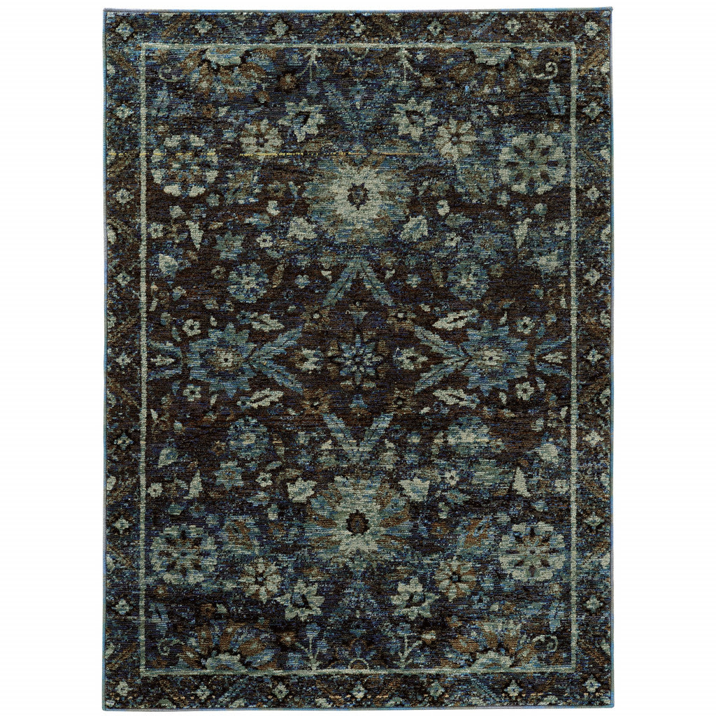 6 X 9 Navy And Blue Oriental Power Loom Stain Resistant Area Rug