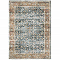 7 X 10 Blue Rust gold And Olive Oriental Printed Stain Resistant Non Skid Area Rug
