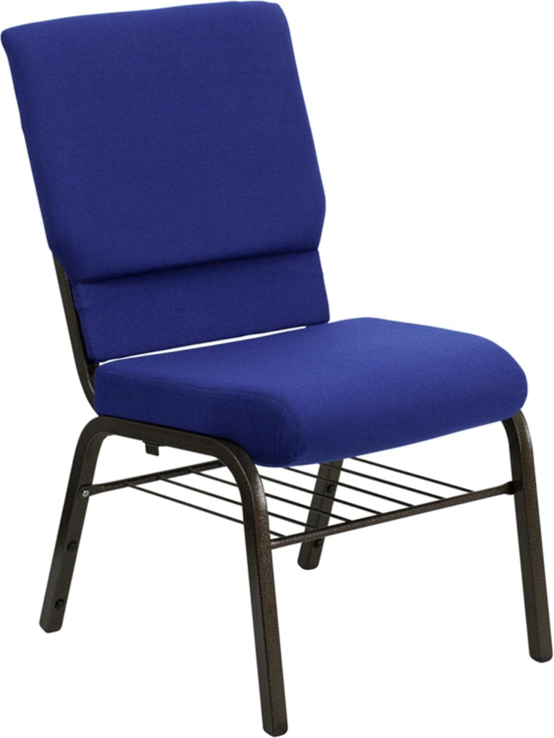 Flash Furniture HERCULES Series 18.5W Church Chair in Navy Blue Fabric with Book Rack - Gold Vein Frame