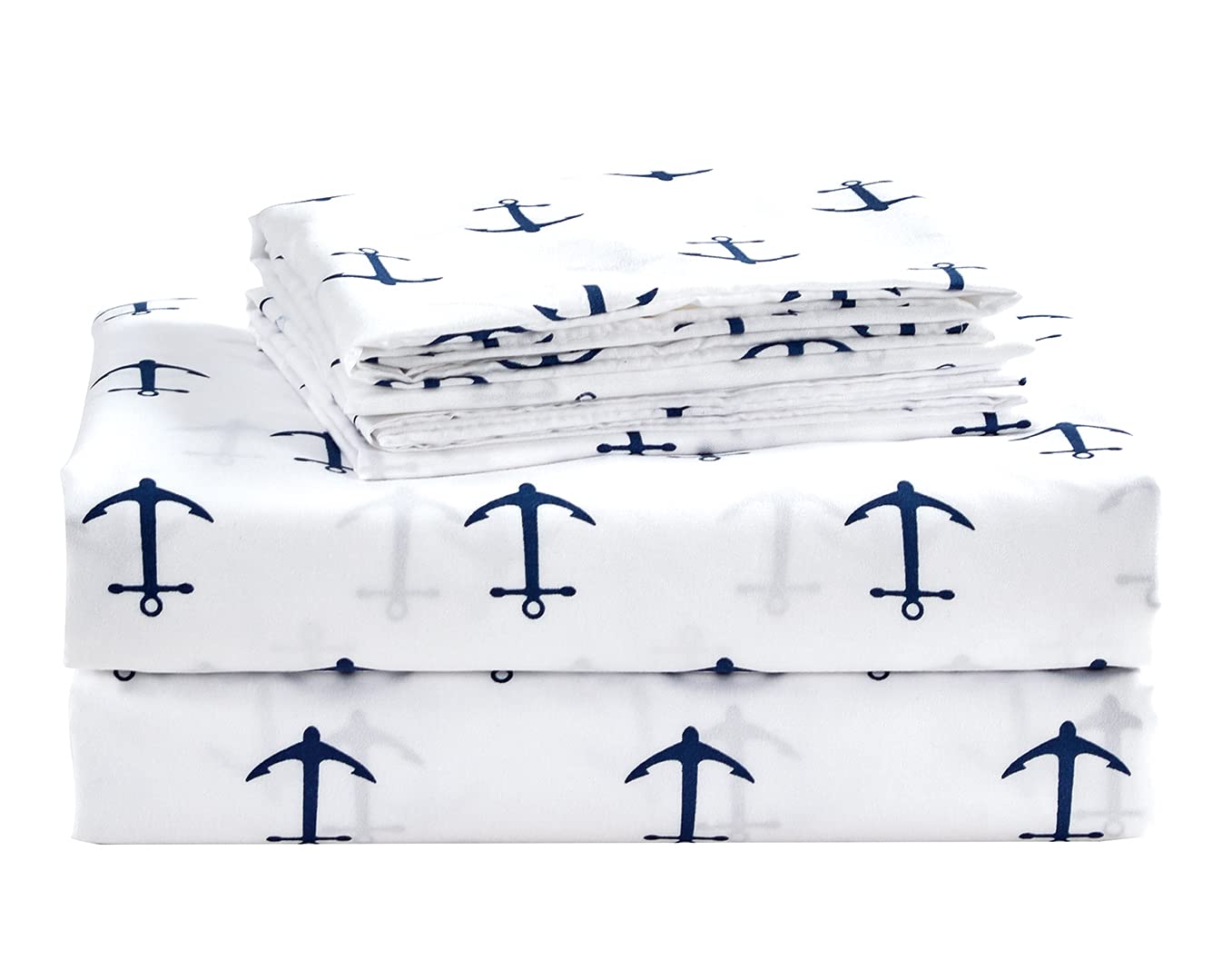 Chezmoi Collection 3-Piece Kids/Teens Nautical Sheet Set - Soft Microfiber White Navy Anchors, Twin XL Size