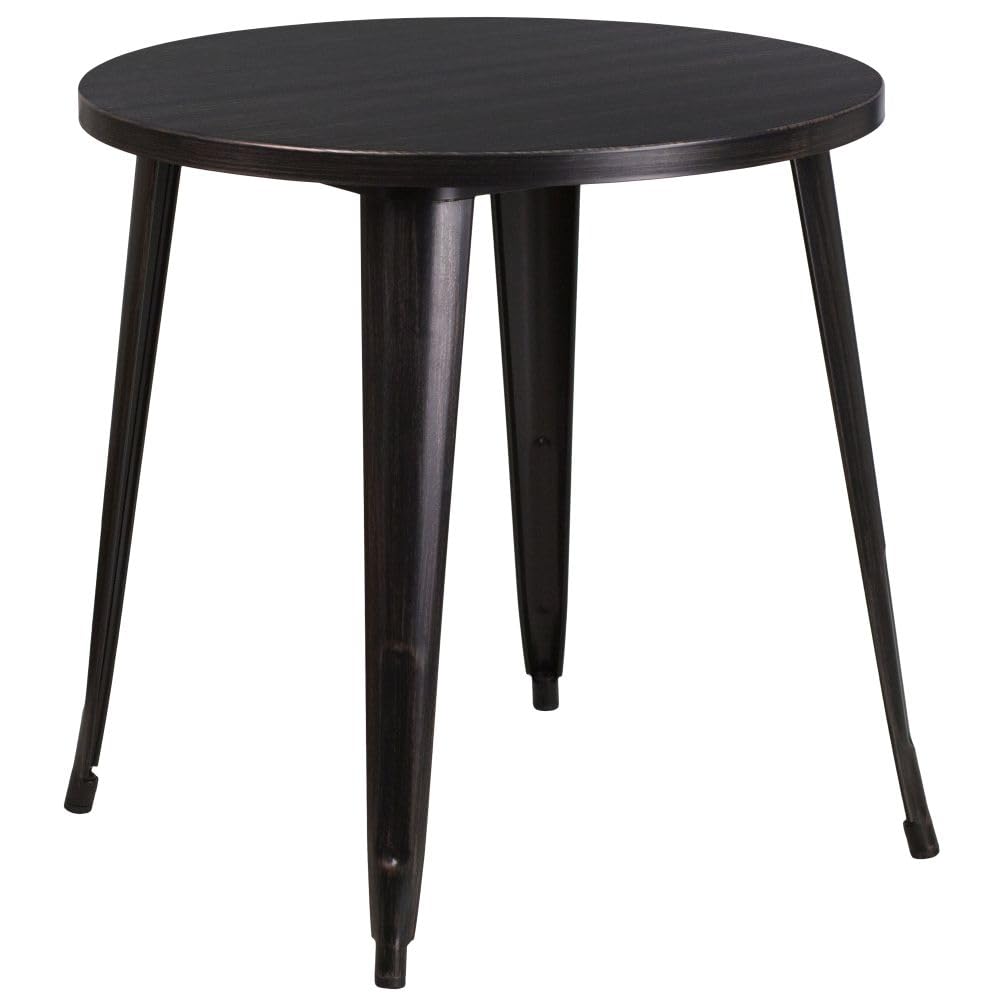 Flash Furniture Jeffrey Commercial Grade 30 Round Black-Antique Gold Metal Indoor-Outdoor Table