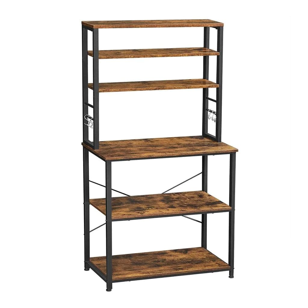 VASAGLE Coffee Bar, Bakers Rack for Kitchen with Storage, 6-Tier Kitchen Shelves with 6 Hooks, Microwave Stand, Industrial, 15.7