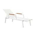 Benjara Shia 79 Inch Chaise Lounger, Aluminum, Adjustable Back, Set of 2, White and Brown