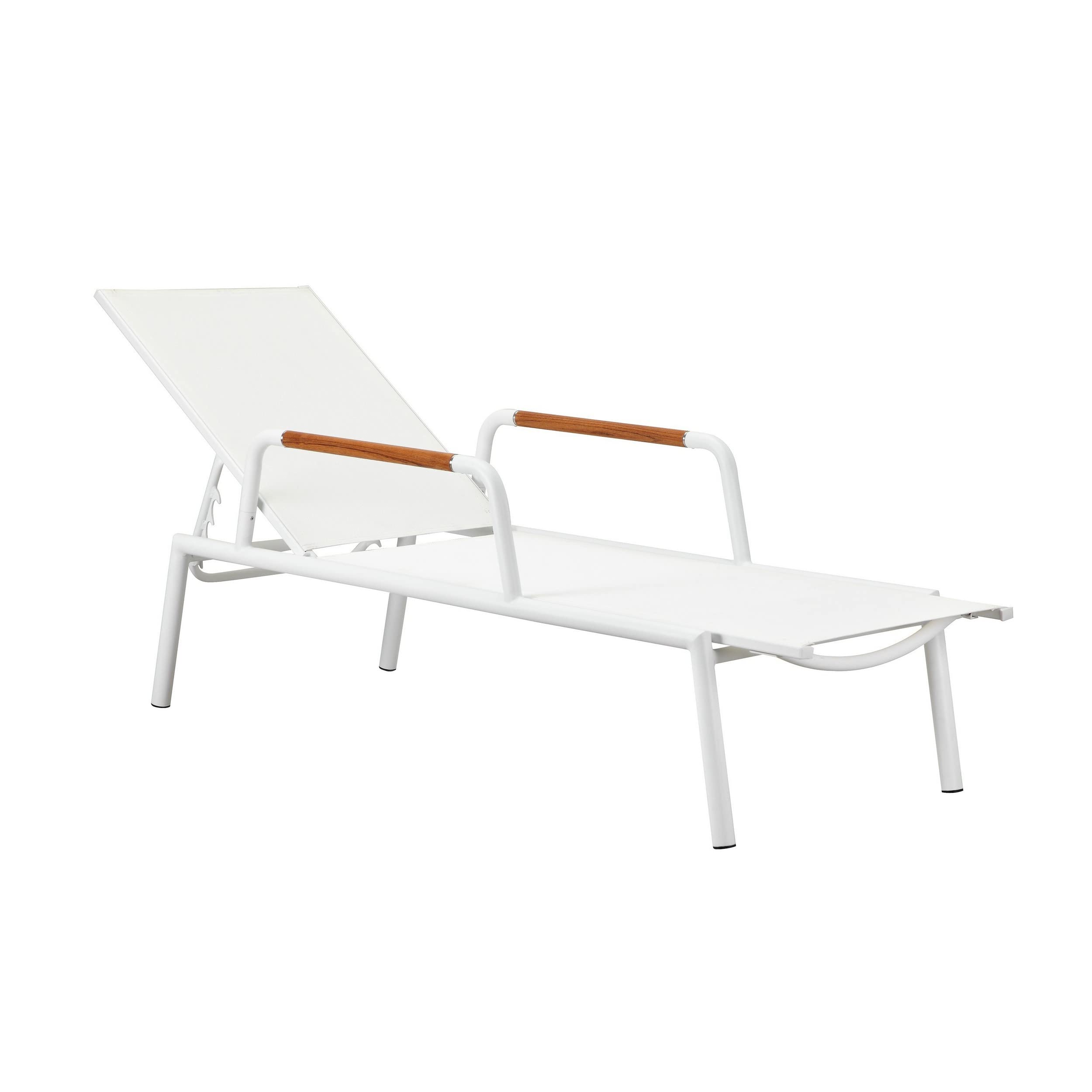 Benjara Shia 79 Inch Chaise Lounger, Aluminum, Adjustable Back, Set of 2, White and Brown
