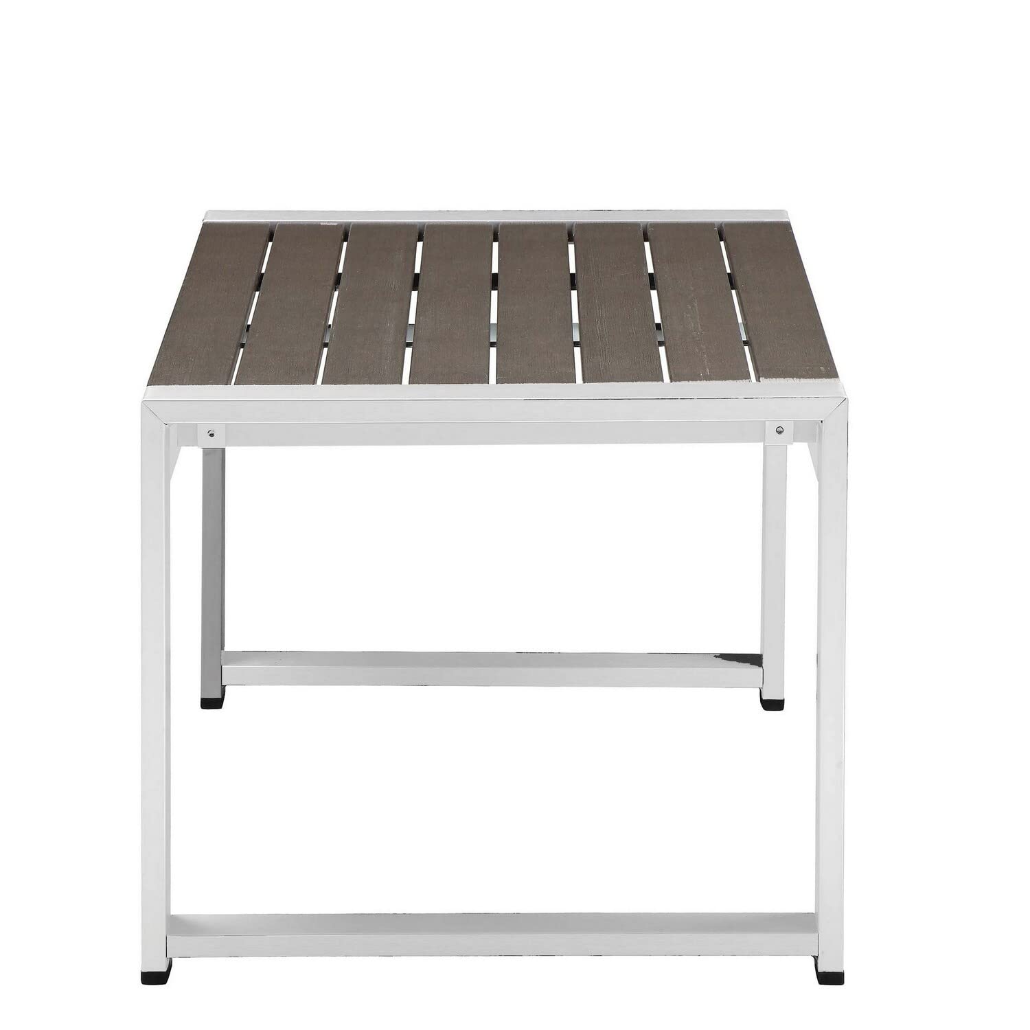 Benjara Kili 35 Inch Coffee Table, Polyresin Top, Crisp Aluminum Frame, White and Gray