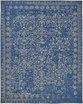 8 X 10 Blue And Silver Wool Floral Tufted Handmade Distressed Area Rug