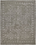 8 X 10 gray Taupe And Silver Wool Floral Tufted Handmade Distressed Area Rug