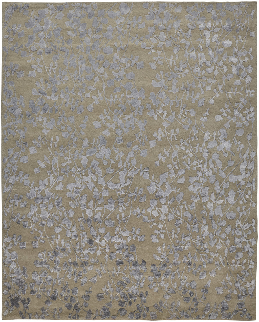 8 X 10 Tan Silver And gray Wool Floral Tufted Handmade Area Rug