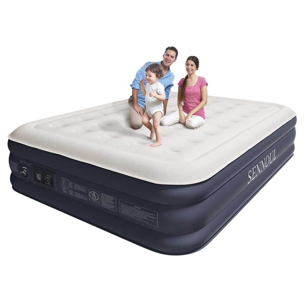 SENNOUL Air Mattress Queen with Built in Pump - 2 Mins Quick Self Inflatable,16/650lbs Max Blow Up Bed, All Night Stability No L