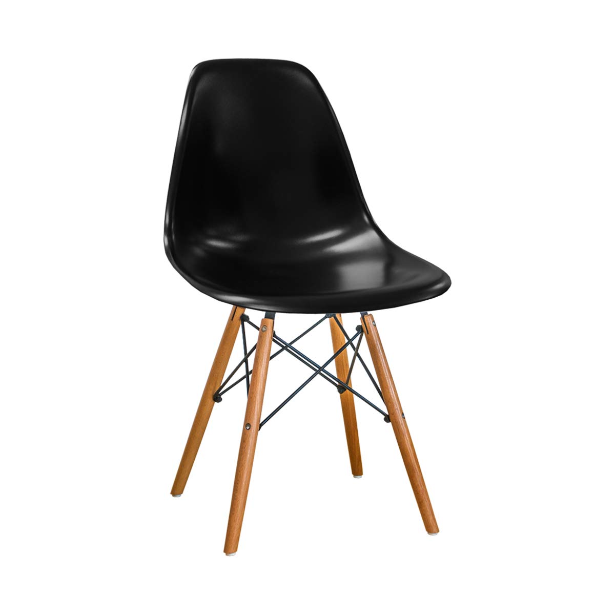 Mod Made Mid Century Modern Armless Paris Dining Side Chair with Natural Wood Legs for Dining Room Living Room or Kitchen- Black