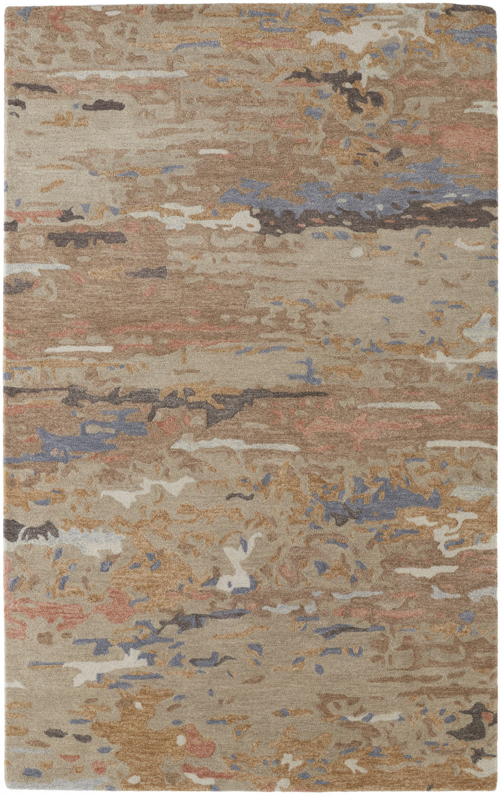 8 X 10 Tan And Blue Wool Abstract Tufted Handmade Stain Resistant Area Rug