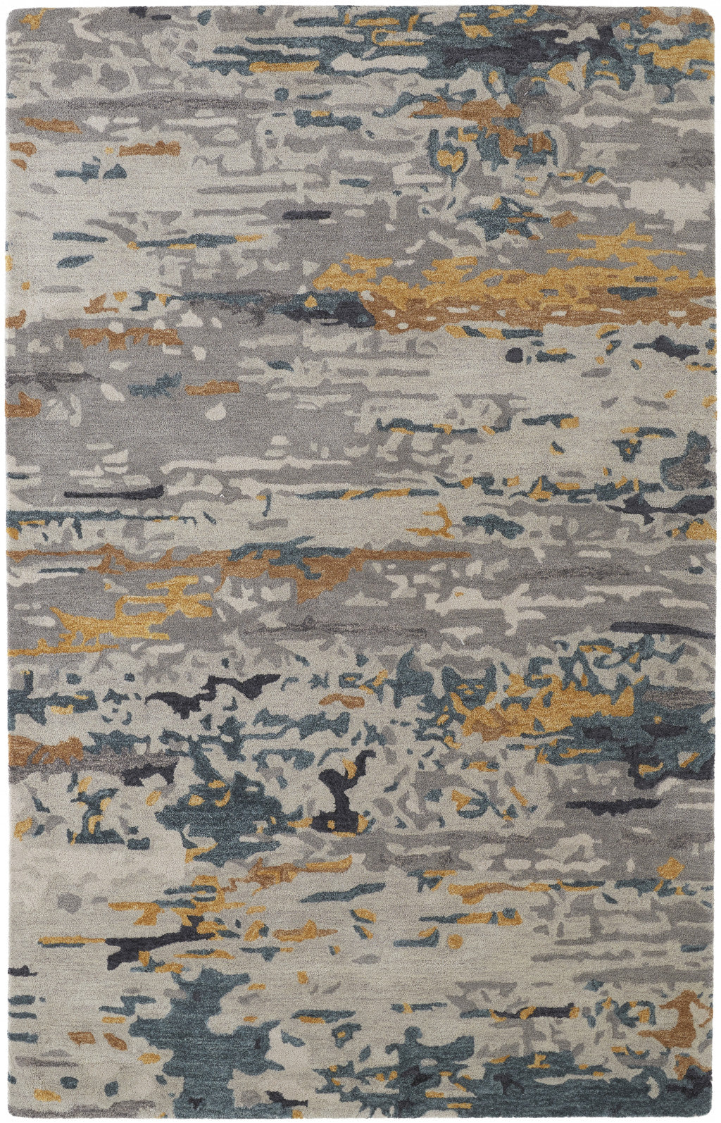 8 X 10 gray Yellow And Blue Wool Abstract Tufted Handmade Stain Resistant Area Rug
