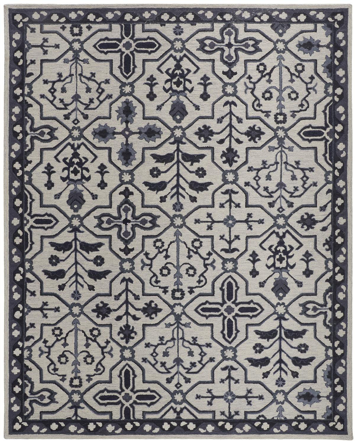 8 X 10 Taupe And gray Wool Floral Tufted Handmade Stain Resistant Area Rug