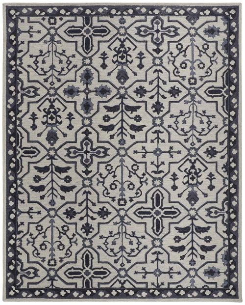 10 X 14 Taupe And gray Wool Floral Tufted Handmade Stain Resistant Area Rug