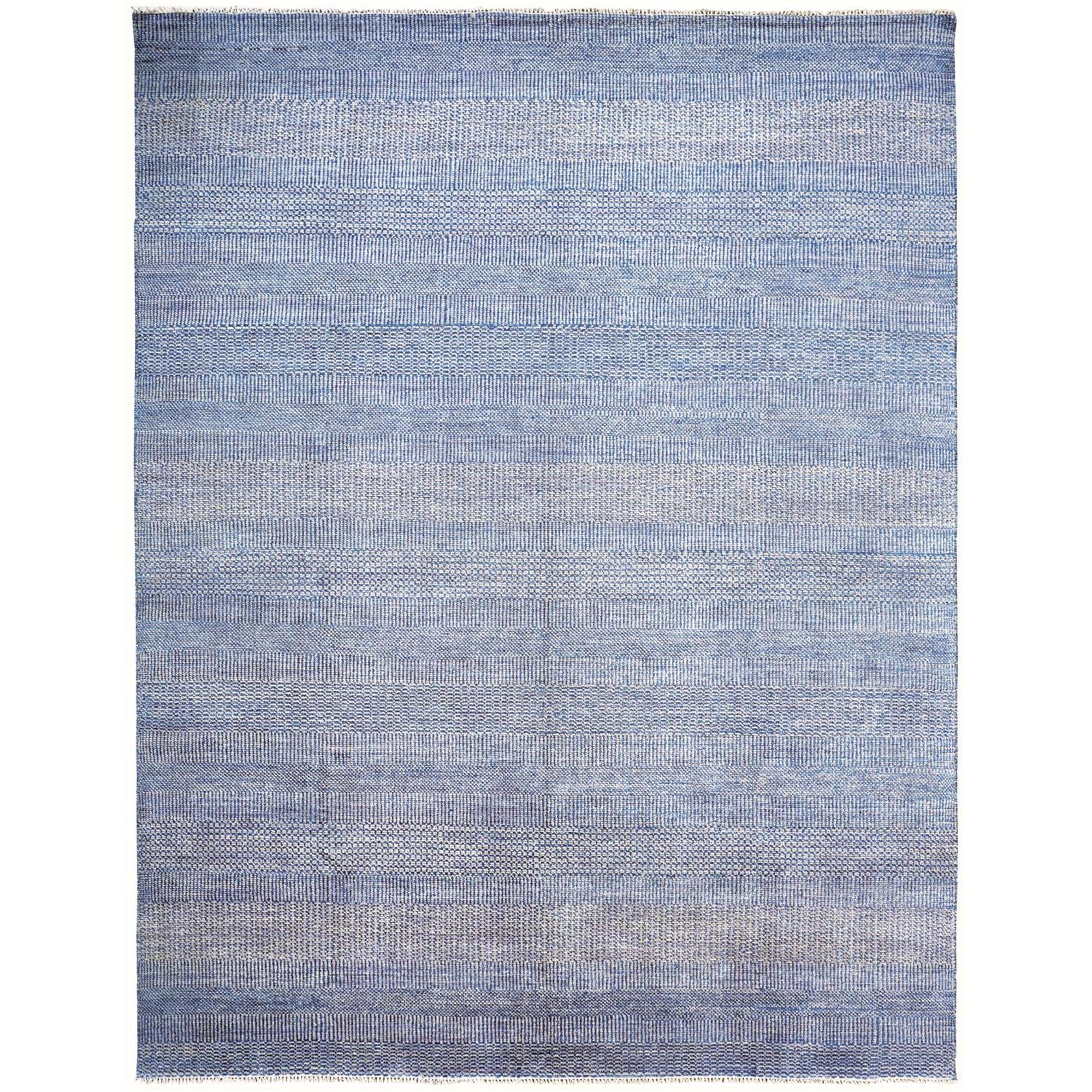 8 x 10 Blue and Silver Wool Striped Hand KNotted Area Rug