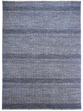 9 X 12 Blue And gray Wool Striped Hand Knotted Area Rug