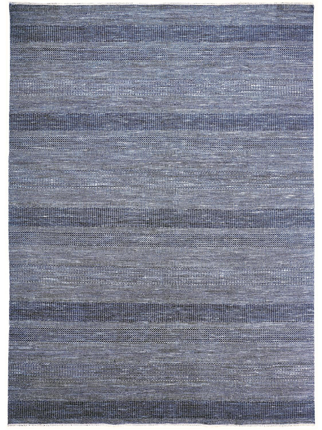 9 X 12 Blue And gray Wool Striped Hand Knotted Area Rug