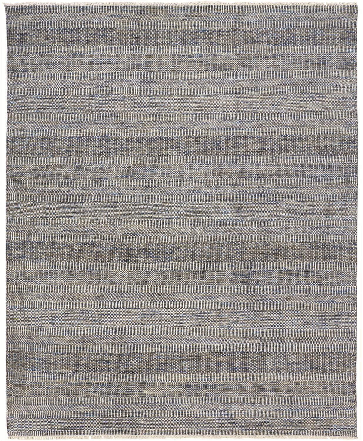 9 X 12 Silver Wool Striped Hand Knotted Area Rug