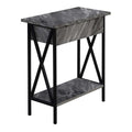 Convenience Concepts Tucson Flip Top End Table with Charging Station and Shelf, 23.75L x 11.25W x 24H, Gray Marble/Black