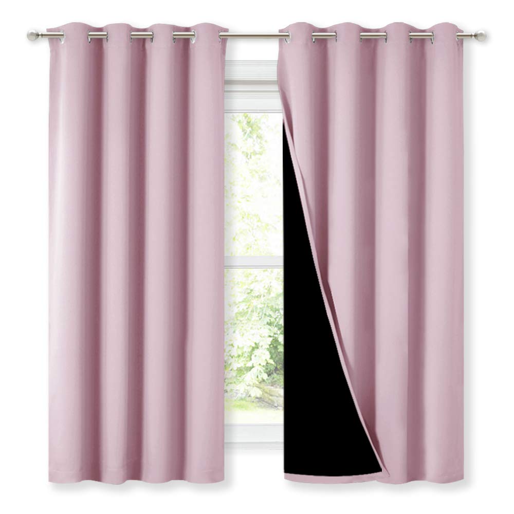NICETOWN 100% Blackout Room Warming Lined Curtains, Totally Darkness Drapes, Thermal Insulated Drapes for Daughters Nursery (Lav