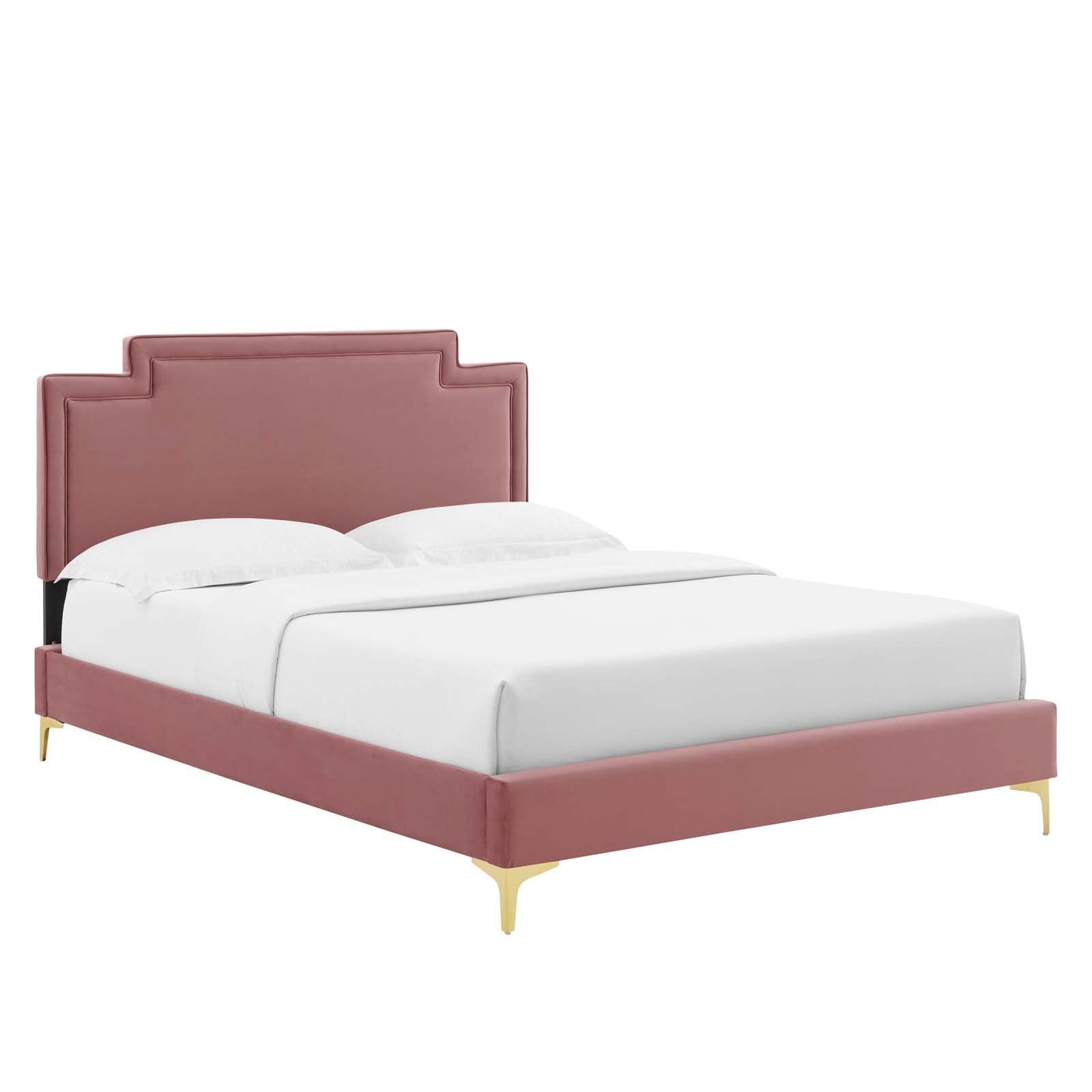 Modway Liva Performance Velvet King Bed in Dusty Rose