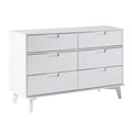 Walker Edison Mid-Century Modern Grooved Handle Wood 6-Drawer Dresser, 52 Inch, White Wash