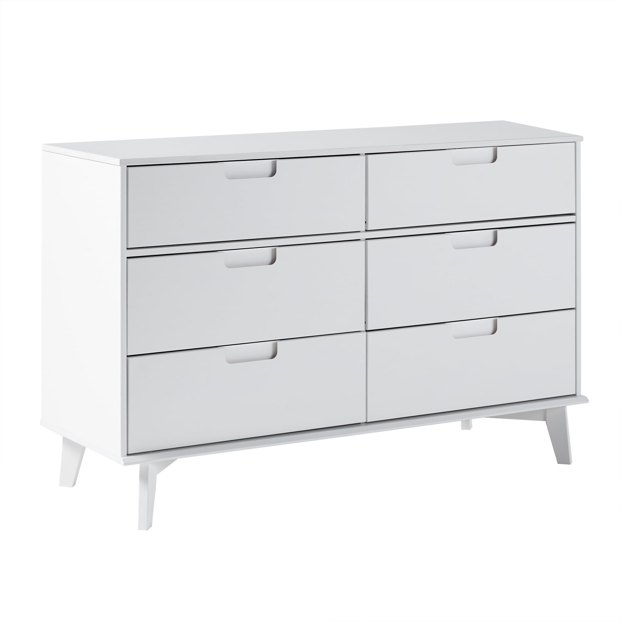 Walker Edison Mid-Century Modern Grooved Handle Wood 6-Drawer Dresser, 52 Inch, White Wash