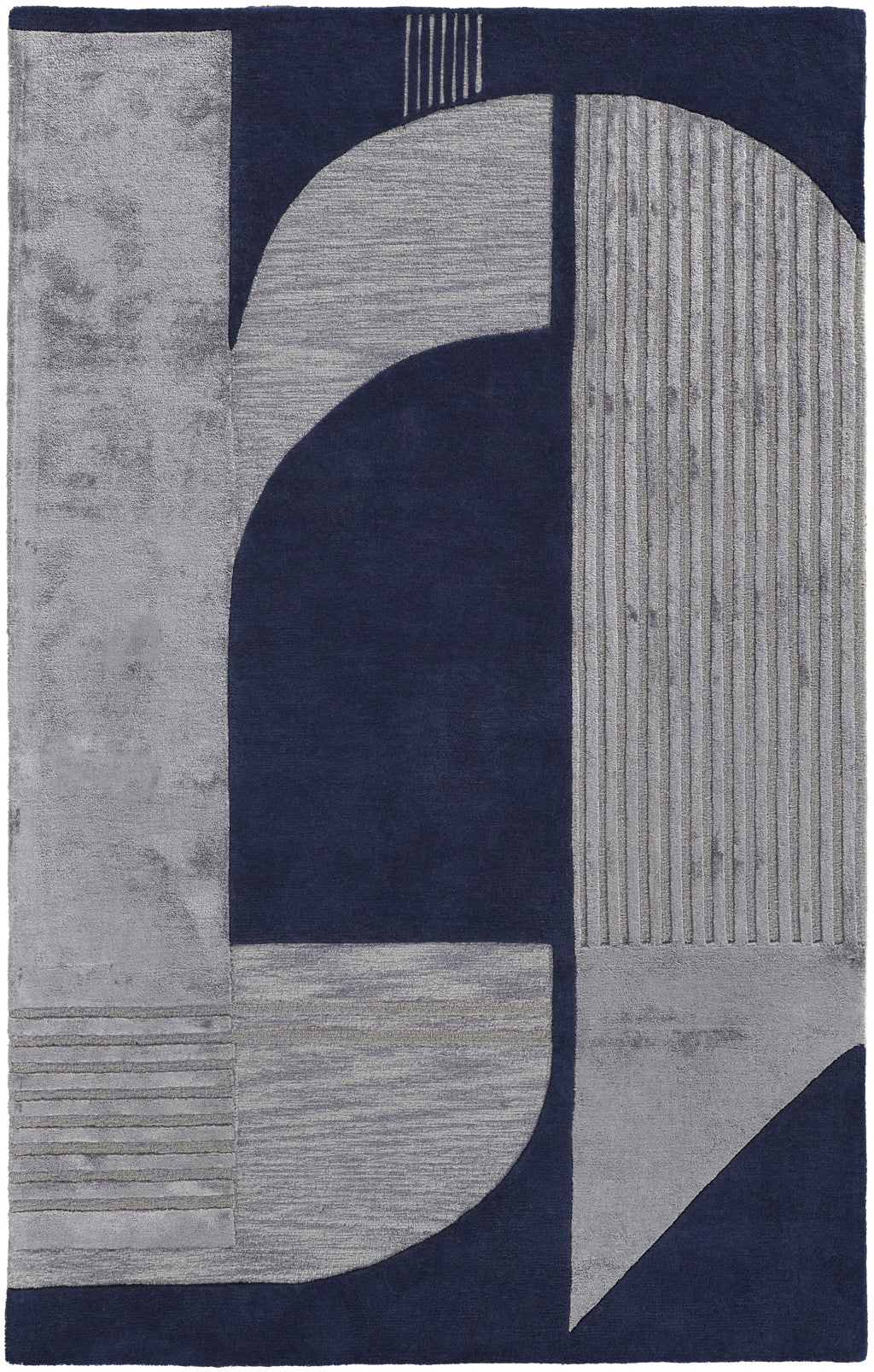 9 X 12 Blue And Silver Wool geometric Tufted Handmade Area Rug