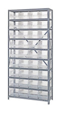 Quantum 1275-207CL Shelving Unit, 12D x 36L x 75H, Carbon Steel, Galvanized with Clear Bins