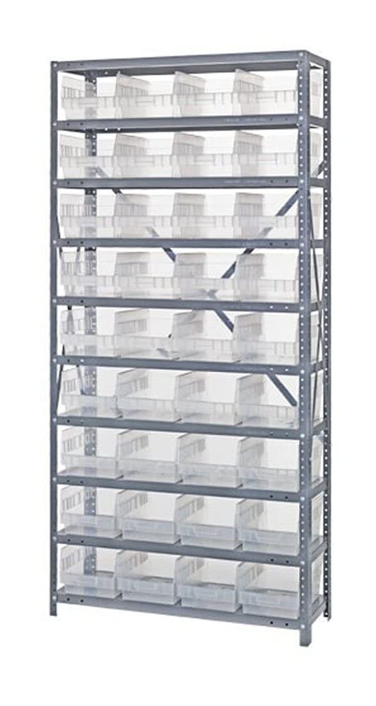 Quantum 1275-207CL Shelving Unit, 12D x 36L x 75H, Carbon Steel, Galvanized with Clear Bins