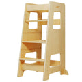 WOOD CITY Kitchen Step Stool for Kids and Toddlers with Safety Rail, Adjustable Height Step Stool Helper Standing Tower Learning