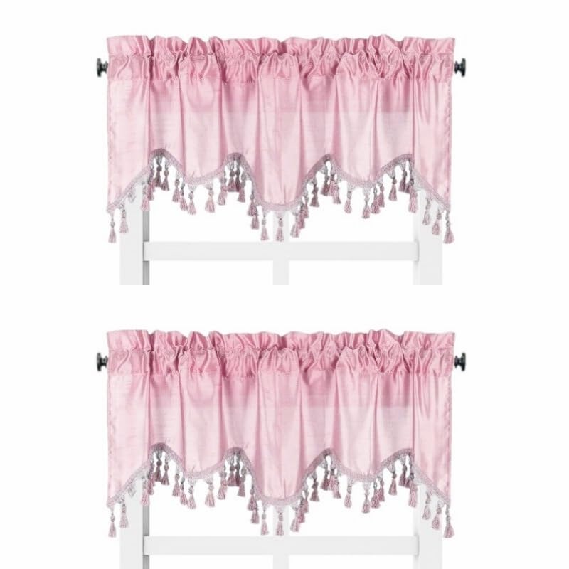 Solid Faux Silk Swag Waterfall Cascade Ascot Window Curtain Valance w/Tassels Trim 55  x18  Wave (2, Pink)