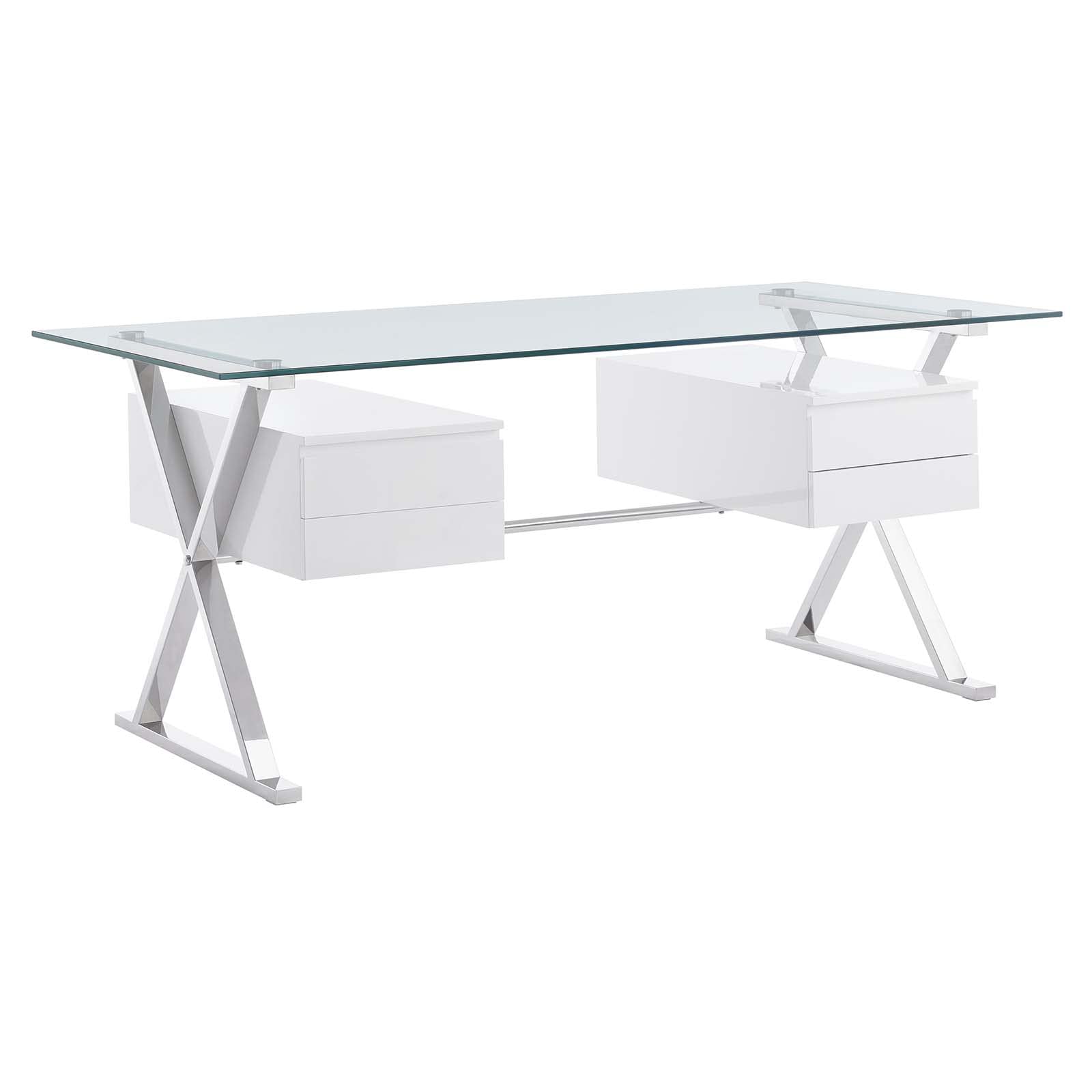 Modway EEI-6226-WHI Sector 71 Glass Top Glass Office Desk, White