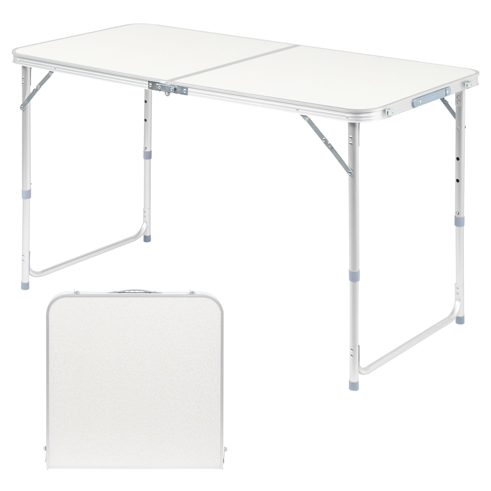 Outvita 4ft Portable Folding Camping Table, Outdoor Waterproof Adjustable Height Table, Aluminum Lightweight Suitcase Foldable T